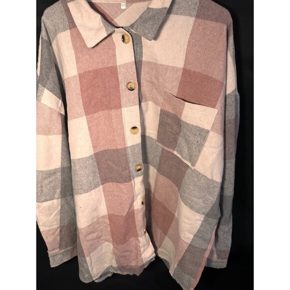 Women's Brushed Plaid Long Sleeve Flannel Button Down Boyfriend Shacket - Picture 5 of 8